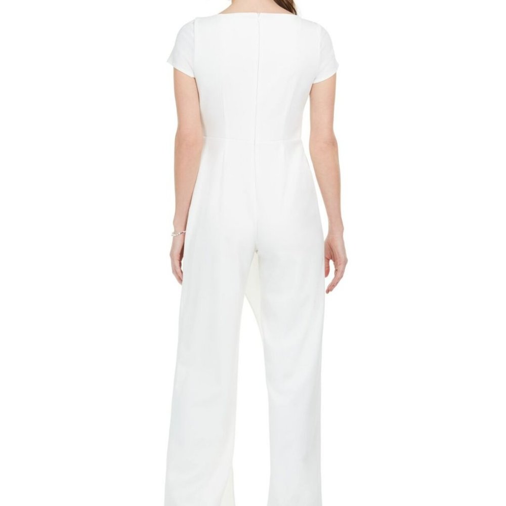 ADRIANNA PAPELL Women's White V Neck Wide Leg Jumpsuit 6 MSRP $199